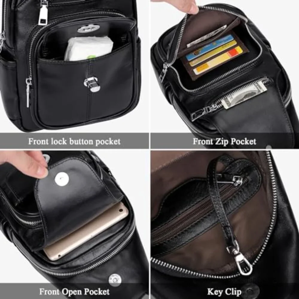 Genuine Leather Convertible Sling Bag Crossbody Purse Backpack